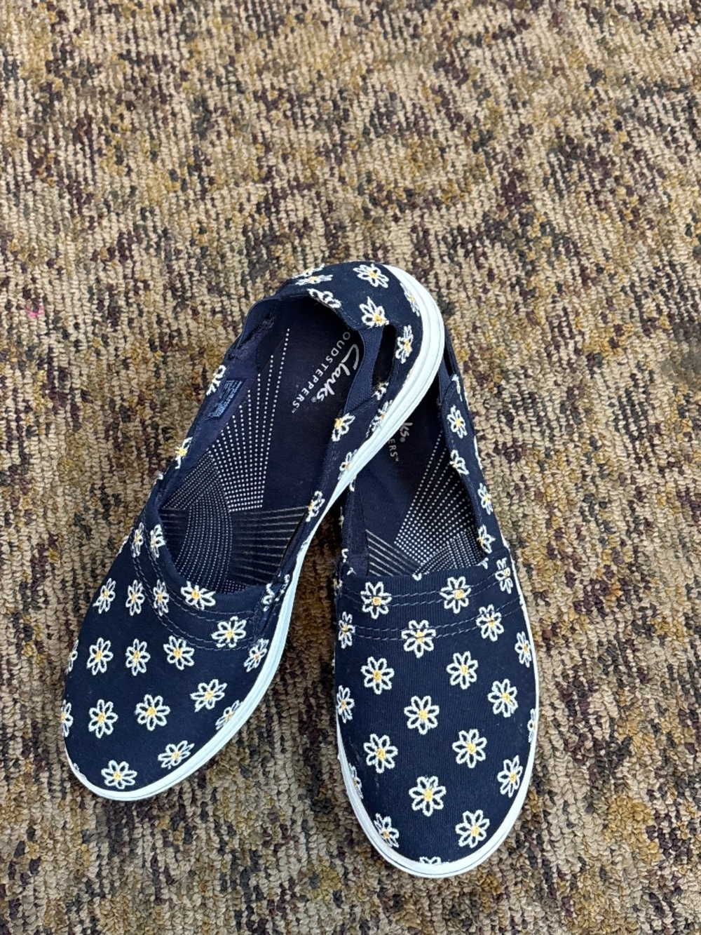Clarks Cloudsteppers Navy White Daisy Floral Slip On Shoes Sz 10